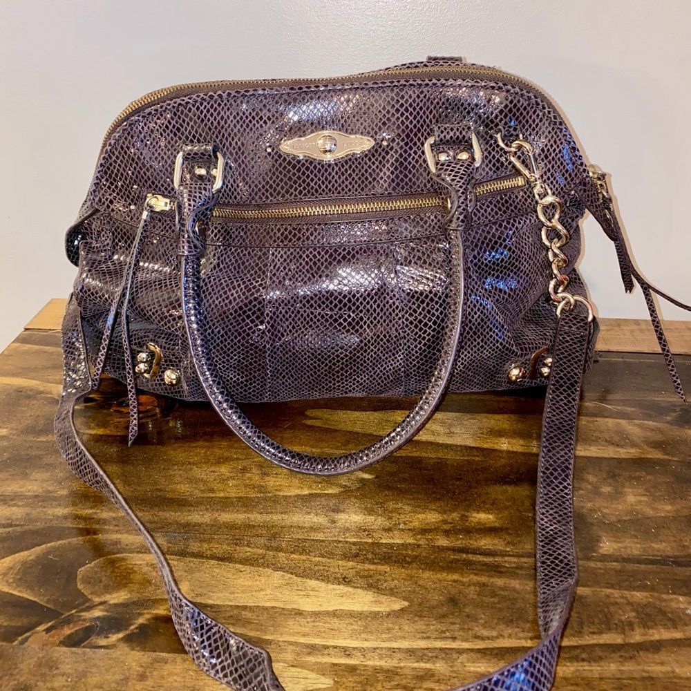 Elliott Lucca Snake Embossed Leather Womens Crossbody Shoulder Purse Bag Purple